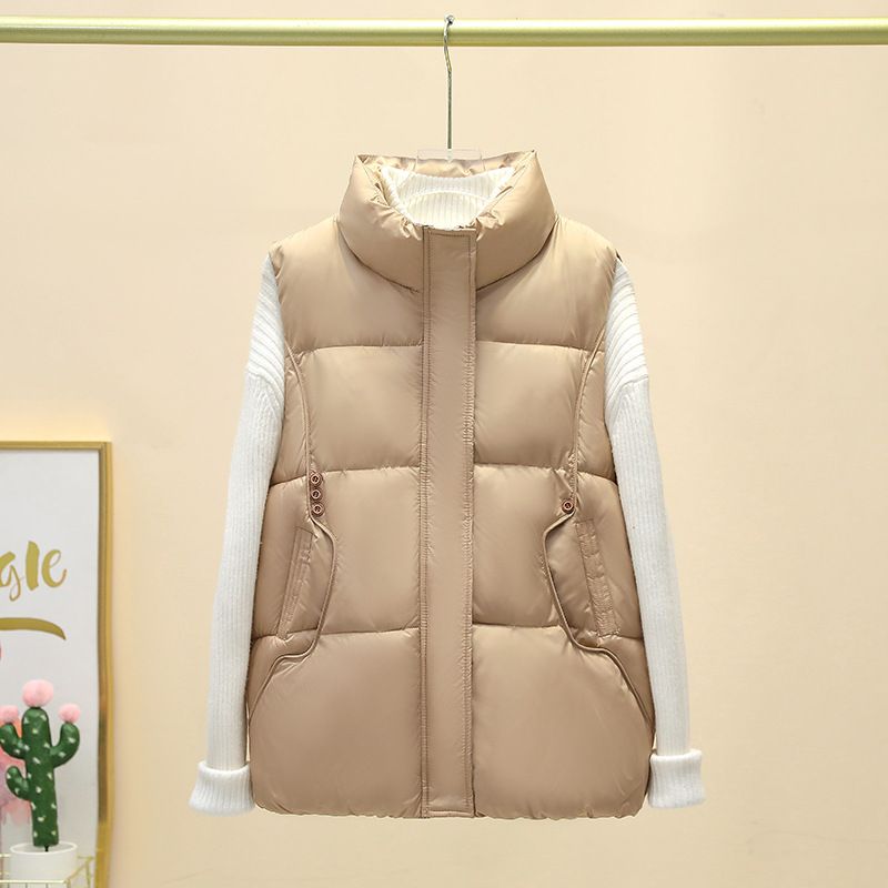 Women's Clothing large size pocket stand collar vest women short autumn and winter new version loose light feather vest waistcoat waistcoat_voghion.com
