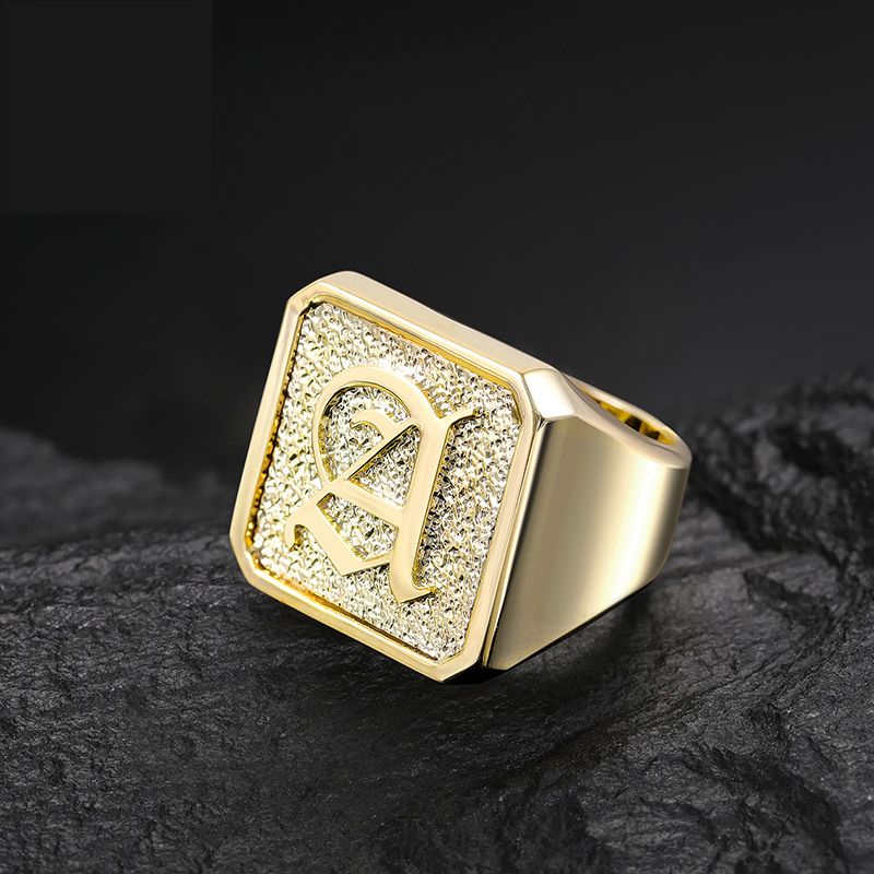 Hip Hop Volldiamant Kupfer Mikrogepflasterter Zirkon Klassisch Luxuriös Trendy Letter Herrenring_voghion.com