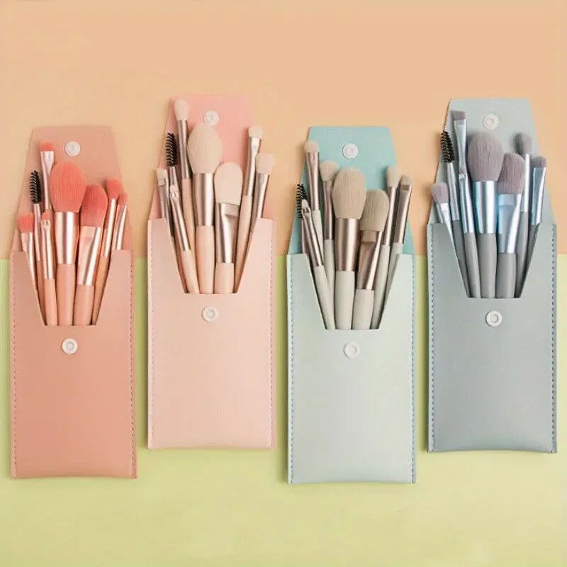 8x Make-Up Pinsel Set Foundation Blush Lidschatten Lip Pinsel Make-Up Tasche Fall_voghion.com