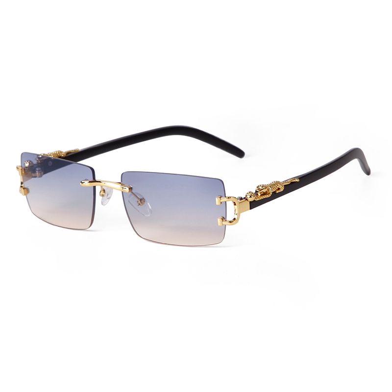 Trend Rectangle Rimless Sunglasses Women Men Brand Design Unique Metal Leg Gradient Gray Lens Shades Sun Glasses UV_voghion.com