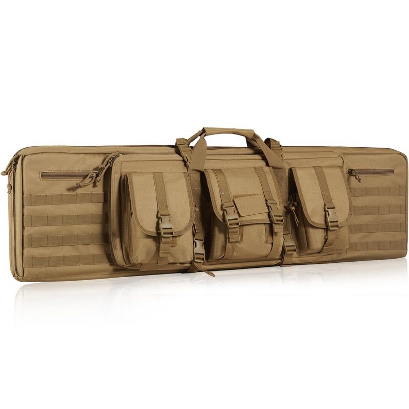 VEVOR Tactical Range Bag, 42 Inch Tactical Double Firearm Bag, Soft Outdoor Tactical Case With Lockable Zipper, Portable Handle & Shoulder Strap, 3 Large Storage Pockets Tactical Range Case, Brown_voghion.com