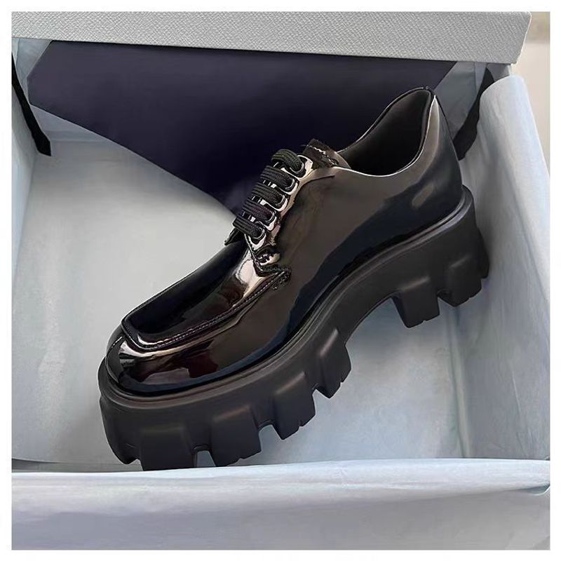 24 de pantofi noi P Family pentru primăvară/vară, cu fund gros, față, Lefu, culoare solidă, evidențiere, dantelă înaltă, cap rotund, piele, mici_voghion.com