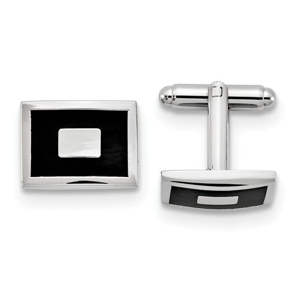 Silver-tone Black Enameled Rectangular Cuff Links_voghion.com