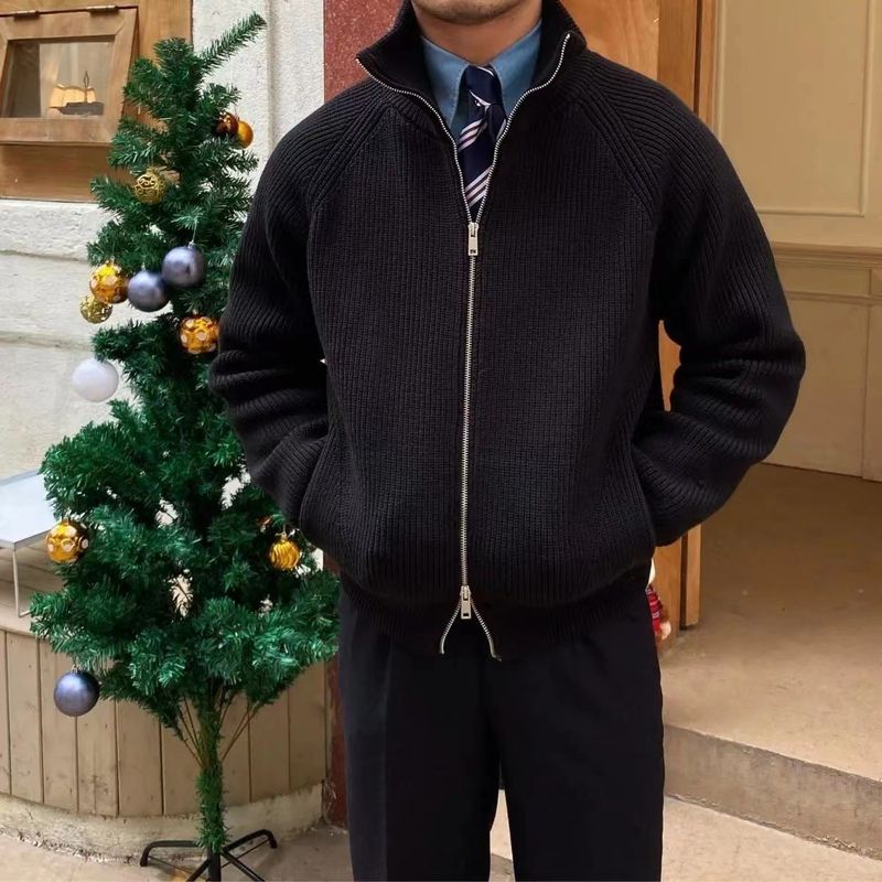 Cardigan leggero in maglia con scollo a V e cerniera da uomo, maglione a maniche lunghe, capospalla casual per l'autunno_voghion.com