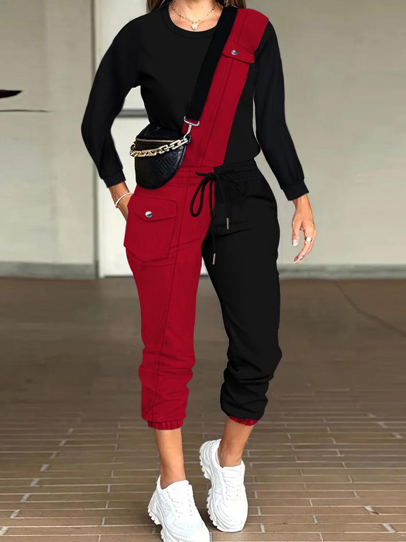 Damenbekleidung, neue Modenähte, Rundhalsausschnitt, langärmelige Oberteile, lässige Arbeitskleidung, Jogging-Leggings, zweiteiliger Anzug_voghion.com
