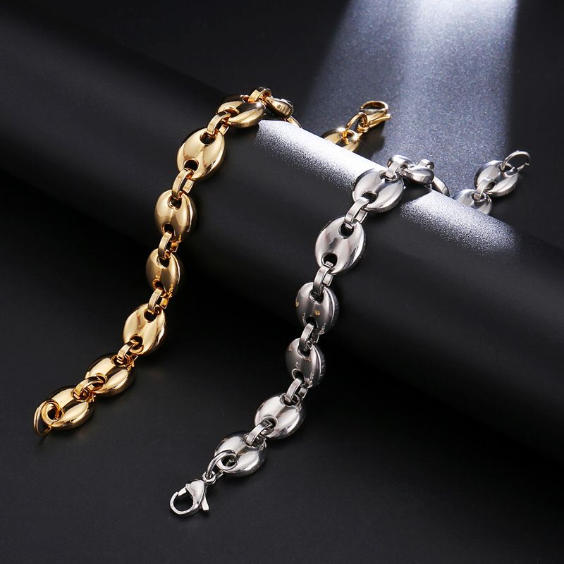 klassisk rustfritt stål klassisk knapp gris nese armbånd titan stål smykker kaffebønne armbånd bredde 20 cm_voghion.com