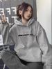 Navy Blue Hooded Sweatshirt For Women Early Spring 2025 New Thin Jacket Autumn Winter Fleece Lined Thickened Lazy Top_voghion.com