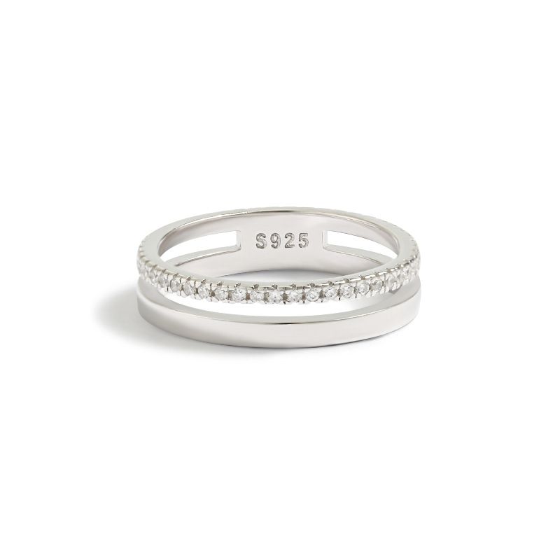 Women's Jewelry Double Row Cubic Zirconia Ring In Sterling Silver Minimalist Elegant Stackable Band For Everyday Wear Sizes 5-10_voghion.com