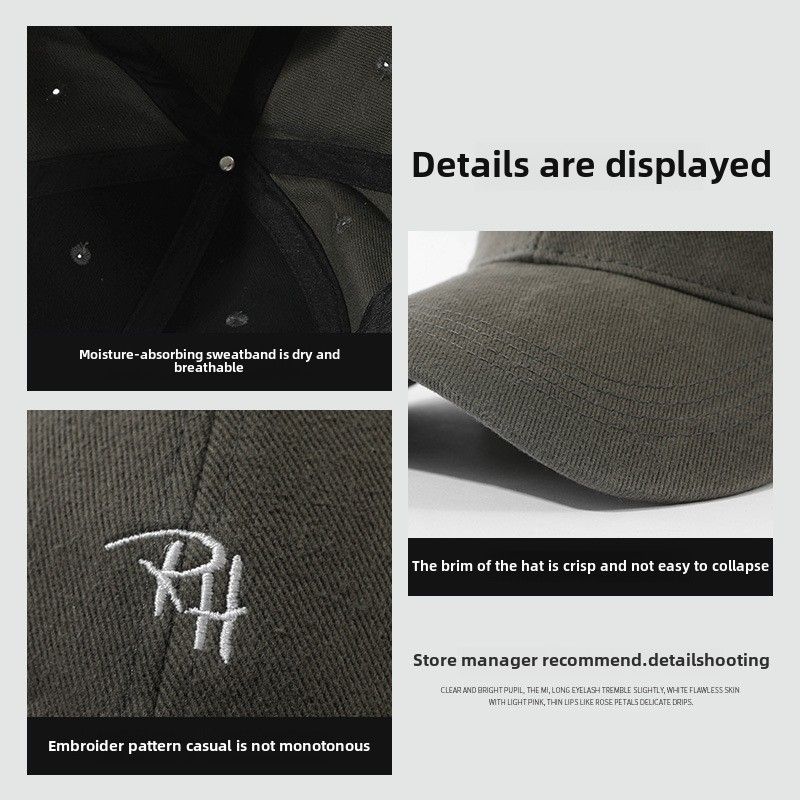 RH Buchstabenstickerei, einfache, vielseitige Baseballkappe, um den Kopfumfang zu erhöhen und das Gesicht zu zeigen, kleine, personalisierte Kappe der Street Tide-Marke_voghion.com