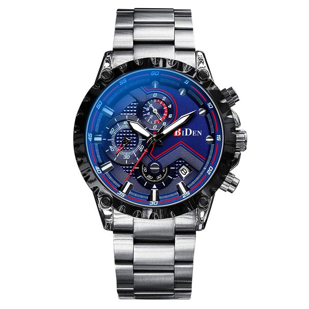 BIDEN Men's Watch Business Fashion Timing Quartz Watch Stainless Steel Watch Chain Manufacturer Night Light Men's Watch_voghion.com