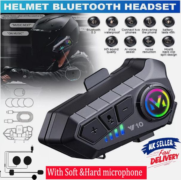 Bluetooth Motorrad Helm Intercom Headset Drahtlose Motorrad Kopfhörer + 2 Mic_voghion.com