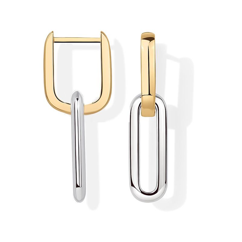 Geometrische U-förmige Ohrringe für Frauen, Kontrastohrringe in Gold und Silber, High-End-Mode für Pendler, klassische ovale Ohrringe_voghion.com