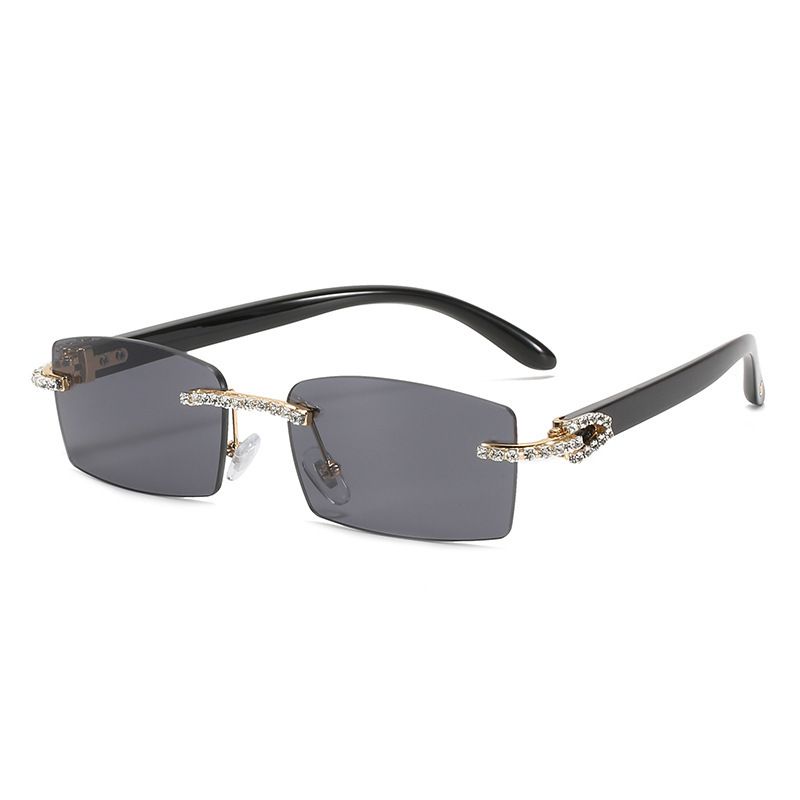 Men's personalized diamond-rimmed frameless men's sunglasses trendy diamond-cut square small-frame glasses_voghion.com
