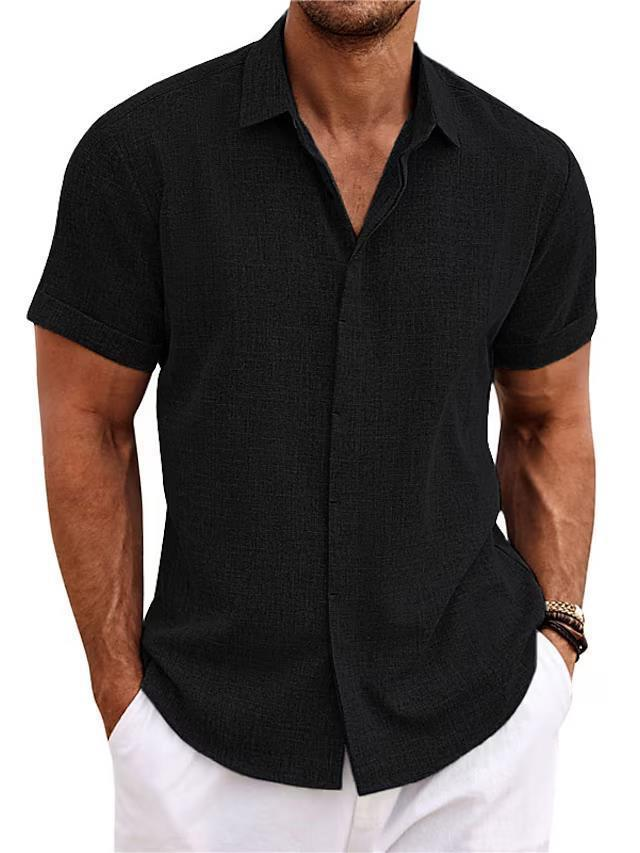 Men's linen short-sleeved T-shirts loose undershirt solid color short-sleeved cotton and linen shirts for men beach plus size short-sleeved shirts_voghion.com