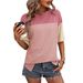 Women's Loose Fit Round Neck Color Block Twist Stripe Short Sleeve T-Shirt - Breathable Cotton Blend Casual Top For Summer_voghion.com