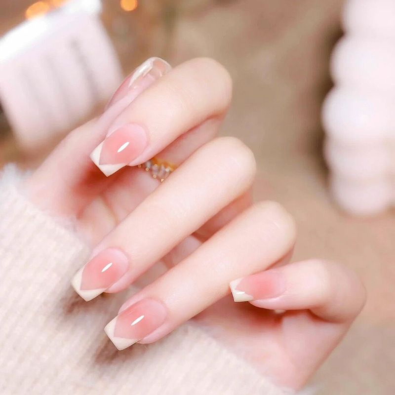 Parche de uñas desmontable estilo francés colorete, producto terminado Y30_voghion.com