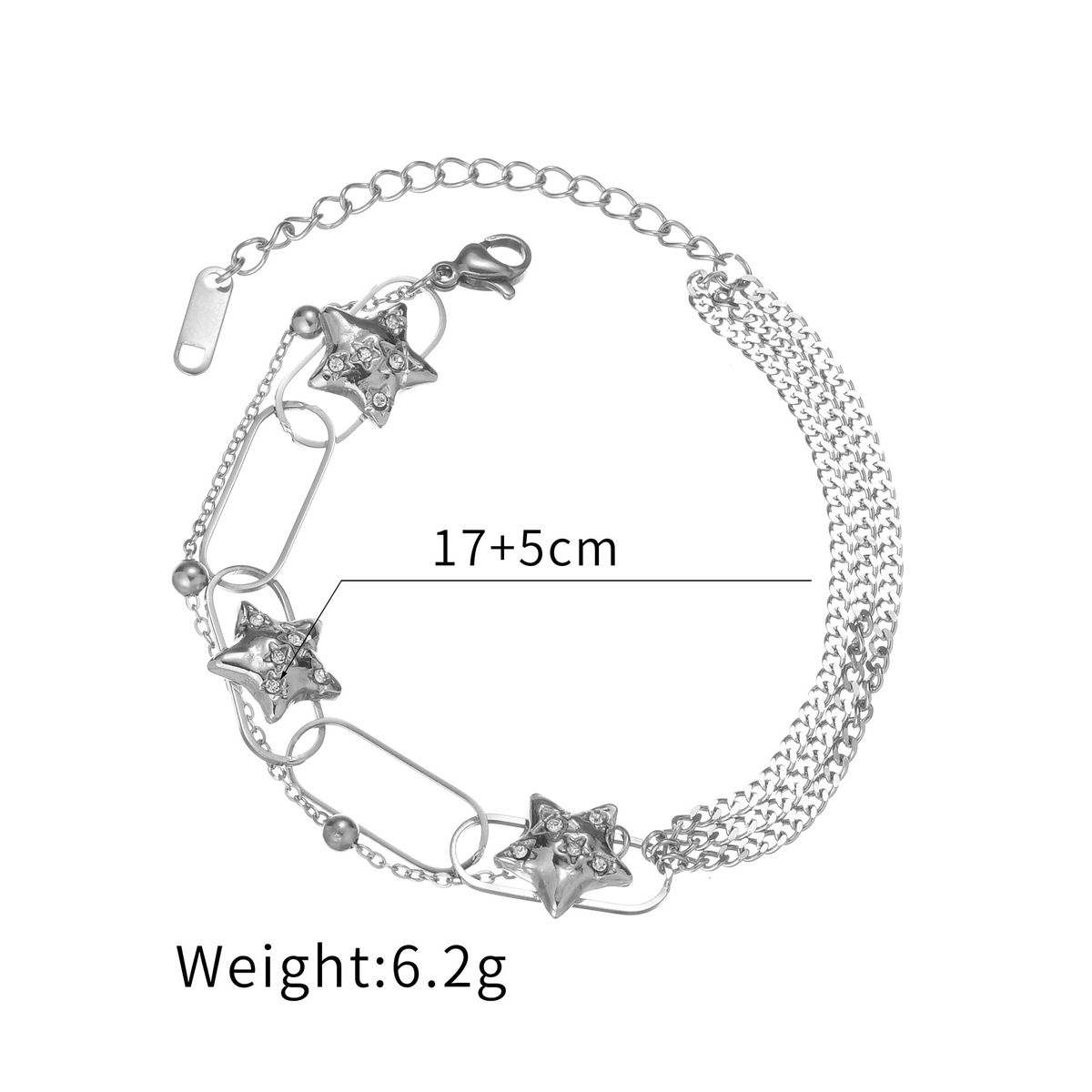 INS Edelstahl Fünfzackiger Stern Eingelegter Diamant Kubanische Kette Gespleißtes Armband Für Frauen Nischendesign Titanstahl_voghion.com