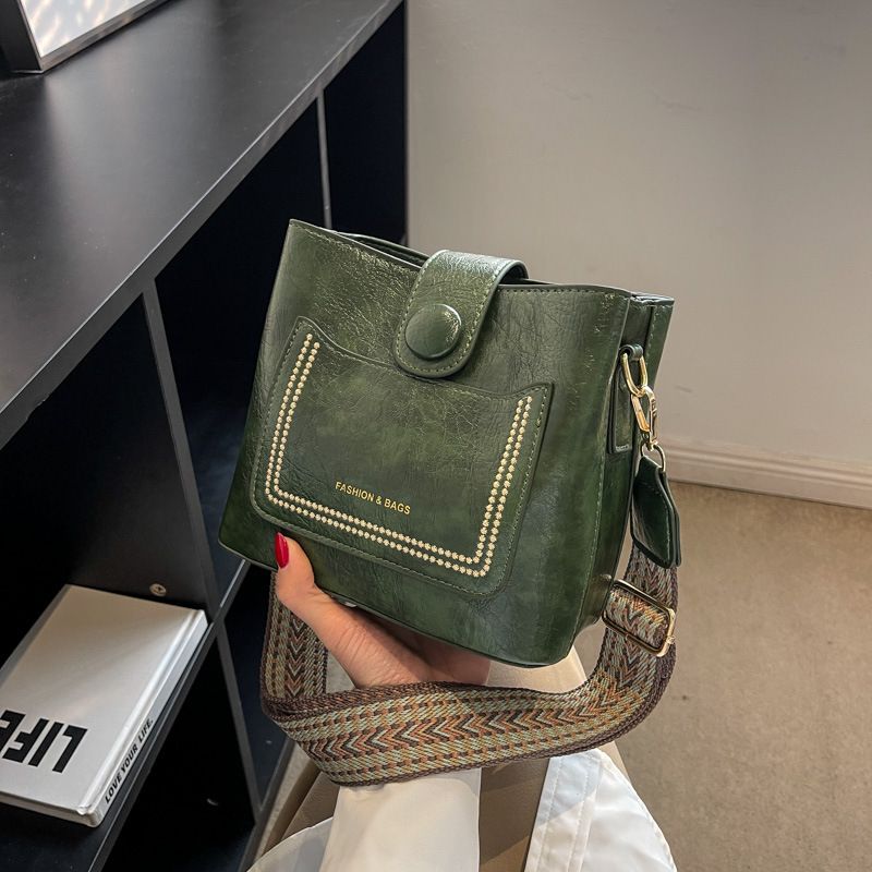 Borsa a secchiello da donna, stile retrò, da pendolare, a tracolla larga, da donna, di nicchia, alla moda, per anziani, con tracolla singola._voghion.com