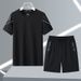 Sommersport Lässiges T-Shirt mit Rundhalsausschnitt aus Eisseide, Shorts, atmungsaktiv, schnelltrocknend, zweiteiliges Herrenset_voghion.com