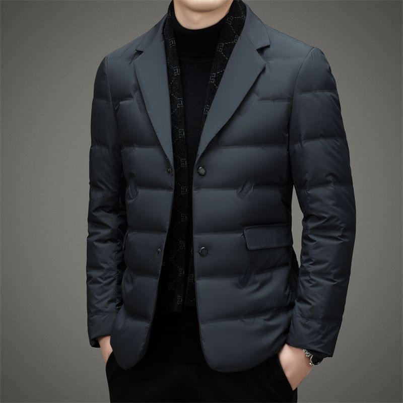 Men's Clothing Fashion simple suit scarf collar down jacket men's autumn and winter trend warm down suit style duck down thin jacket_voghion.com