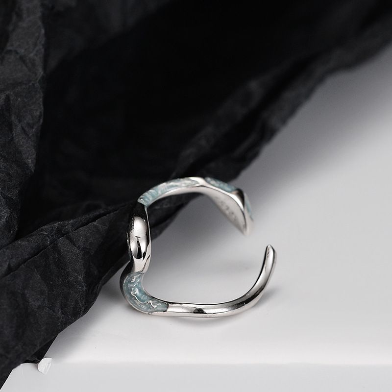 J1321 Anello esotico con serpentina blu ghiaccio e colla per donna, gioielli premium in argento puro anti-scolorimento_voghion.com