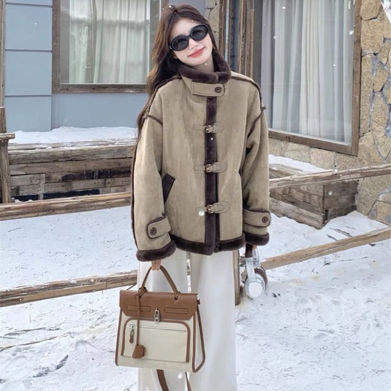 Giacca da motociclista calda in pelle di pecora, shearling, invernale 2024, nuova, foderata in pile, cappotto in pelle scamosciata per donna_voghion.com