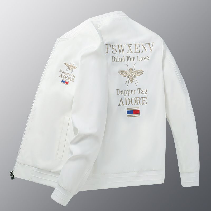 Chaopai White Bee Embroidered Coat Autumn Casual Korean Edition Men's Fashion Handsome Slim Fit Jacket_voghion.com