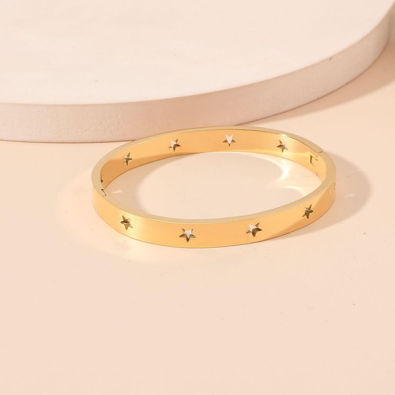 Bracciale rigido in acciaio inossidabile con stella cava semplice, alla moda, per feste nuziali, da polso, per uomo e donna._voghion.com