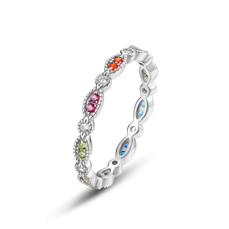 Nouveau collier avec anneau en zircon arc-en-ciel à deux usures en argent S925 incrusté de pierres précieuses colorées, bague d'index à la mode_voghion.com