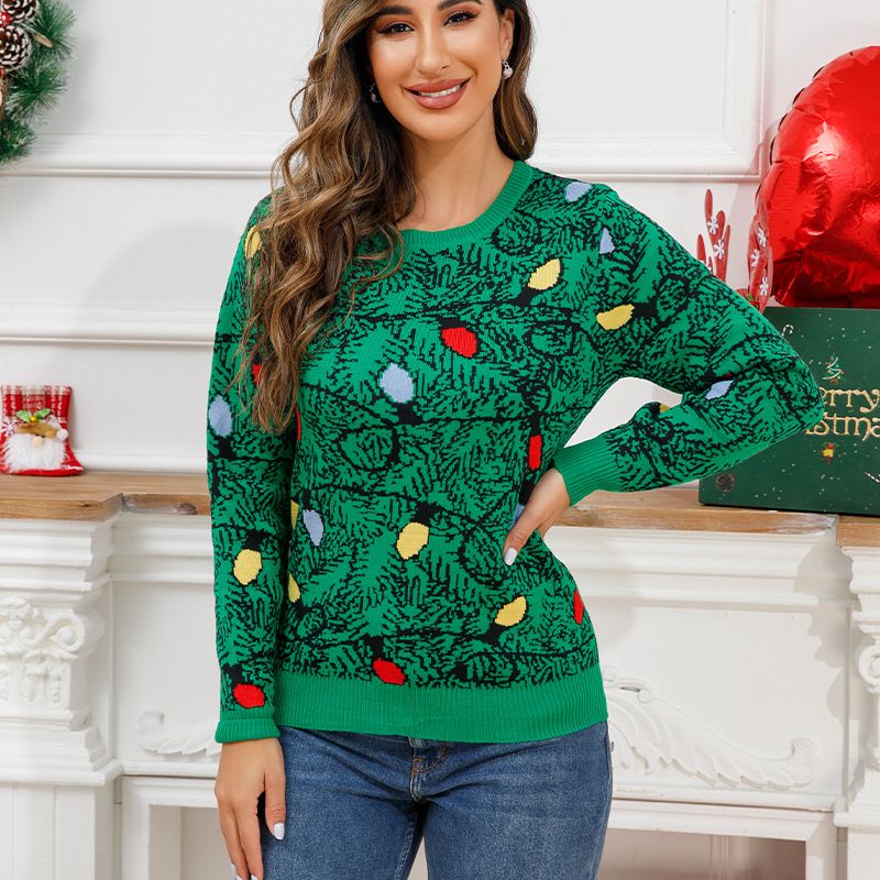 Damenpullover Schneeflocke Weihnachtspullover Winter Lose Rundhalspullover_voghion.com