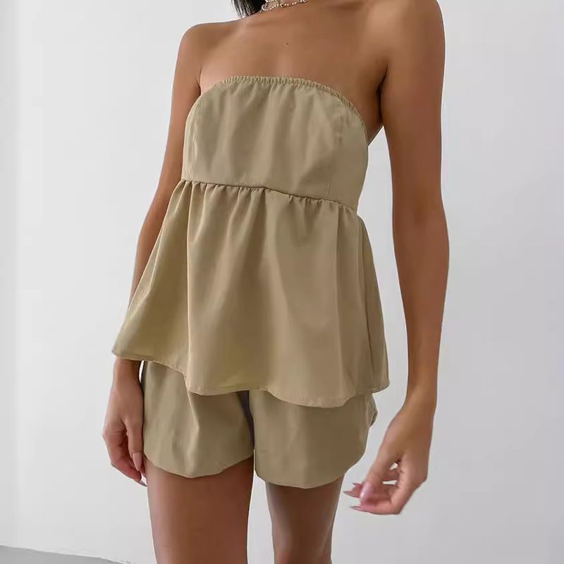 Frauen Kleidung rüschen rohr top rückenfreies zwei-stück anzug design lässige mode temperament weibliche_voghion.com