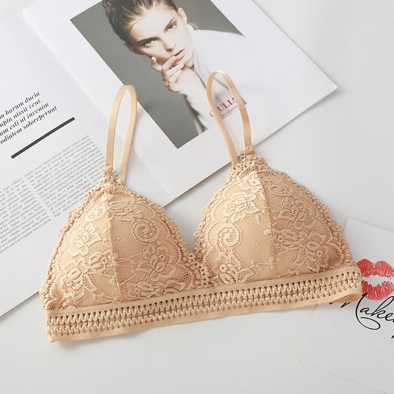 Sujetador de encaje para mujer, ajustable, sexy, con copa triangular en V profundo_voghion.com