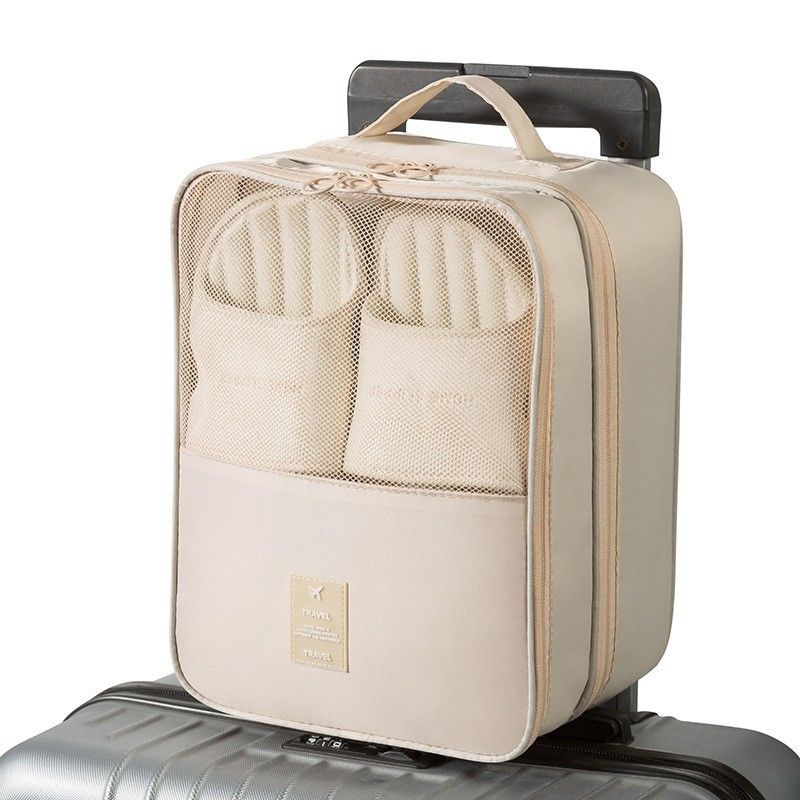 Heavy-Duty Twill Travel Shoe Bag – Foldable Double-Layer Storage For Sneakers & Flats (Washable, Breathable Mesh, Modern Minimalist Style)_voghion.com