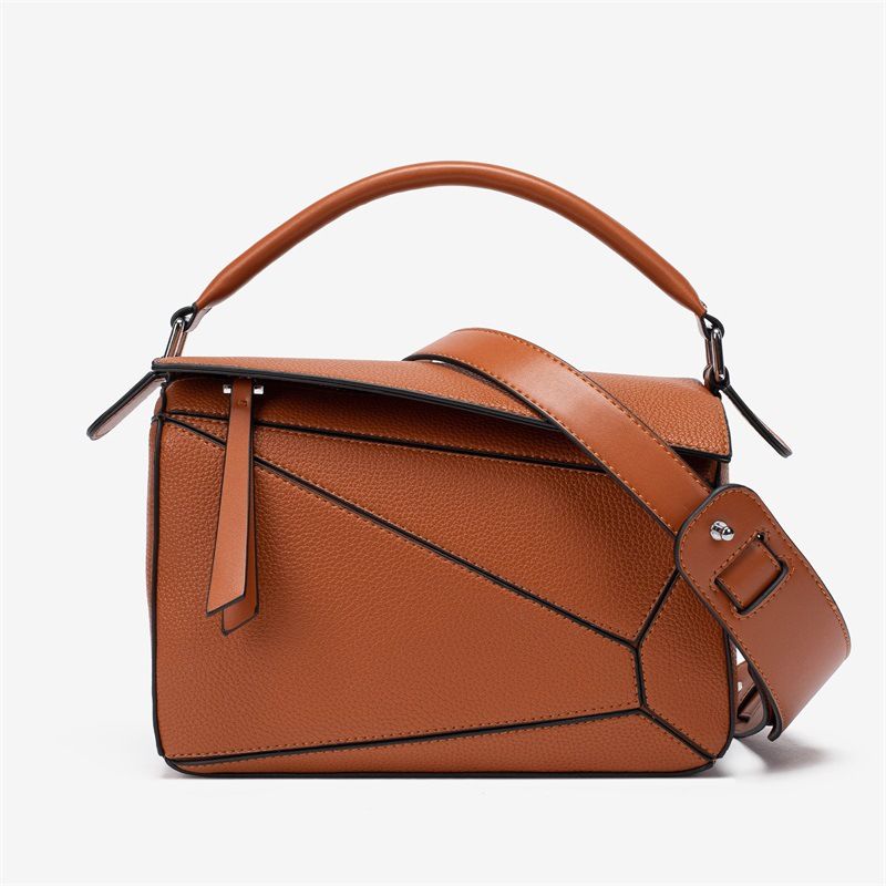 Minimalist Handheld Spliced Geometry for Autumn Winter New Versatile Lychee Pattern Crossbody Lightweight and Large_voghion.com