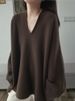 European V-Neck Lazy Style 2023 Spring Loose Soft Unique Super Beautiful Coffee Color Sweater Knitwear_voghion.com