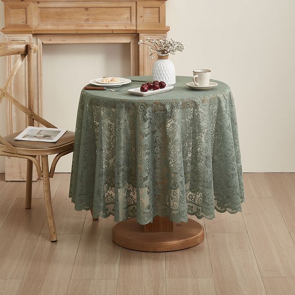 Lace Round Tablecloth – Non-Slip, Heat-Resistant Polyester Fabric, Elegant Table Cover For 90cm & 180cm Dining Tables (White/Green Floral Options)_voghion.com