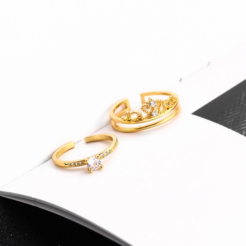 Sterling VENUS Sier Dames Zirkoon Ingelegde Kroon Twee In Een Set Ring Gouden Sieraden_voghion.com