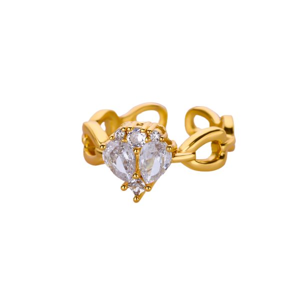 Anelli di lusso con goccia d'acqua in zircone per donna, placcati in oro 18 carati, con cuore di cristallo, regolabili, regalo di nozze, gioielli di moda per Natale_voghion.com