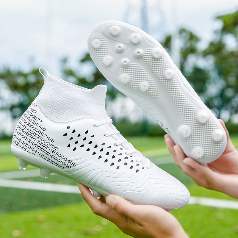 Soccer Shoes with broken nails, high top new white student professional training shoes_voghion.com