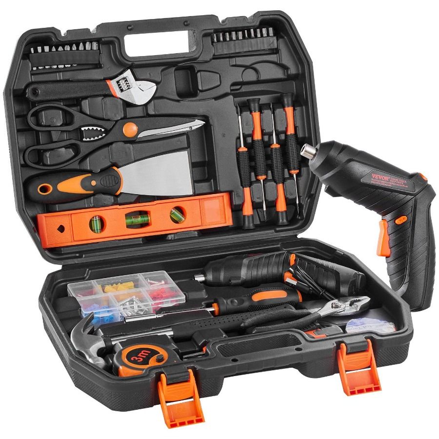 Tool Kit 96 Piece Household Hand Tool Set Cordless Screwdriver Tool Case_voghion.com