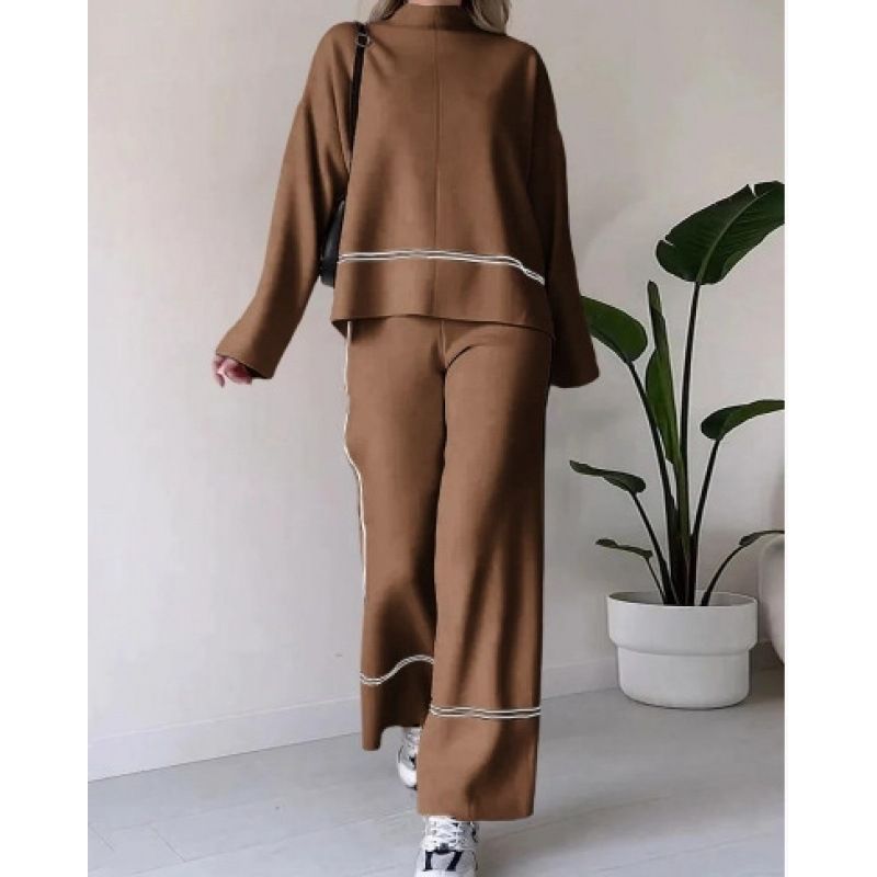 Abbigliamento da donna, top casual tinta unita, larghi e comodi, pantaloni leggermente svasati, completo da donna_voghion.com