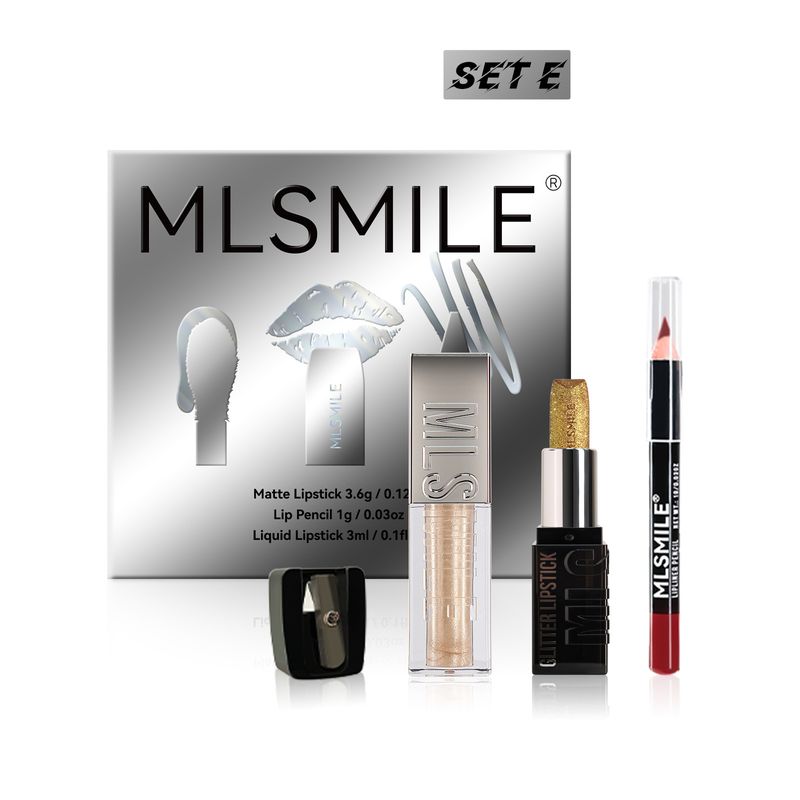 MLSMILE Shimmer Lip Set - Kit rossetto scintillante, lucidalabbra e matita labbra | Include temperino, pigmento elevato, lunga tenuta per un trucco audace_voghion.com