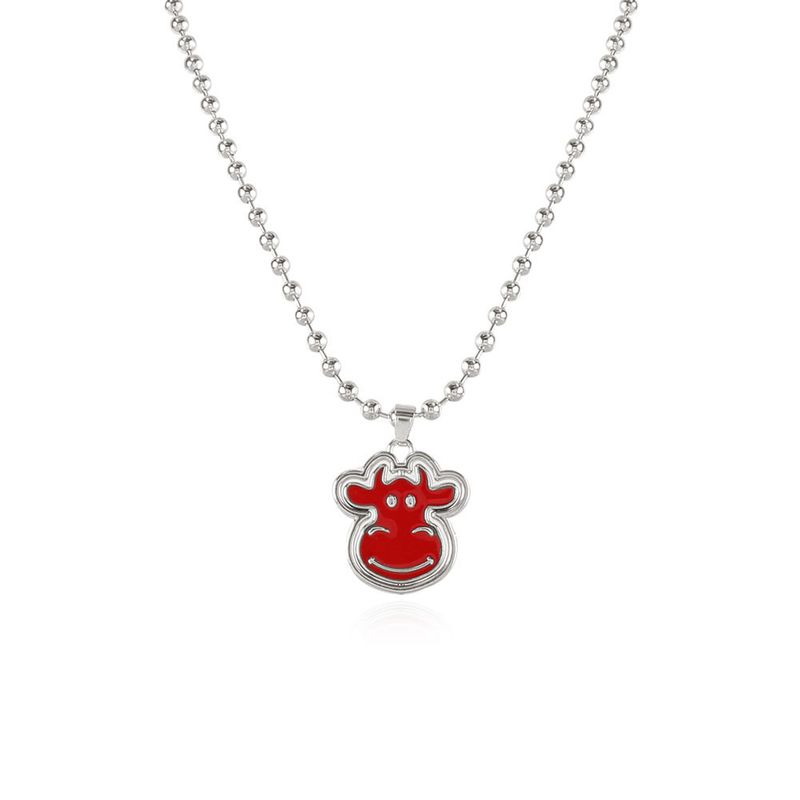 Collana con ciondolo girevole a forma di testa di toro rossa semplice e carina, stile hip hop punk, per le donne_voghion.com