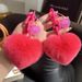 Cadena creativa de silicona con forma de corazón de piel de conejo Rex auténtica, colgante exquisito para mochila, adorno para pareja, llavero para coche_voghion.com