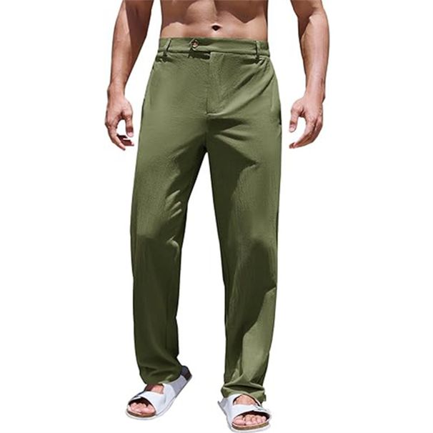 Vêtements pour hommes en coton et lin bouton mode décontracté extérieur respirant yoga plage pantalon_voghion.com