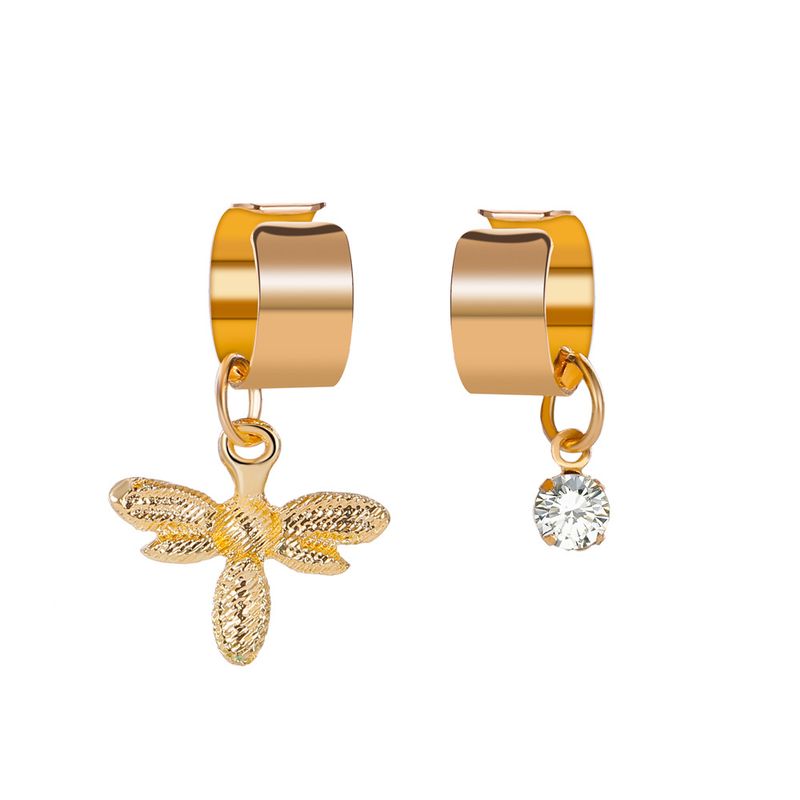 ins Estilo Brincos Pingente de Abelha com Arco de Diamante Brincos Largos Sem Furos para Orelhas Conjunto de Brincos da Moda_voghion.com