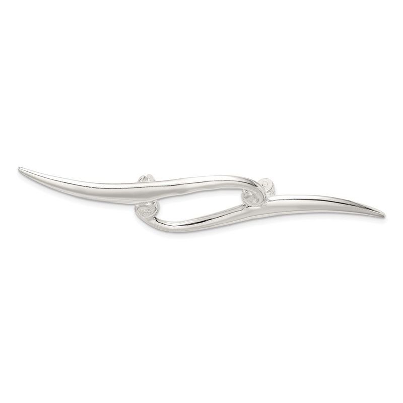 Sterling Silver Polished Double Scroll Pin Brooch_voghion.com