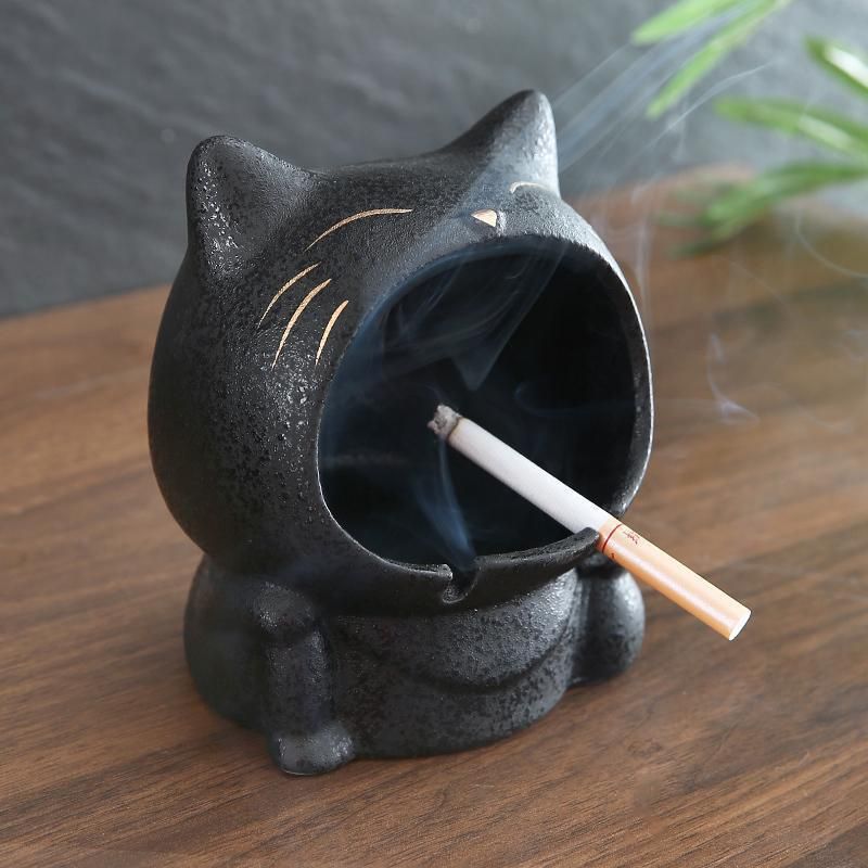 Cute Cartoon Cat Creative Ceramic Ashtray For Home Living Room, Personalized Fashion Trend, Anti-Fly Ash, Large Size_voghion.com