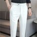 Summer new men's casual trousers, thin comfortable small straight nine-point trousers, elastic and drape on all sides, white trousers_voghion.com