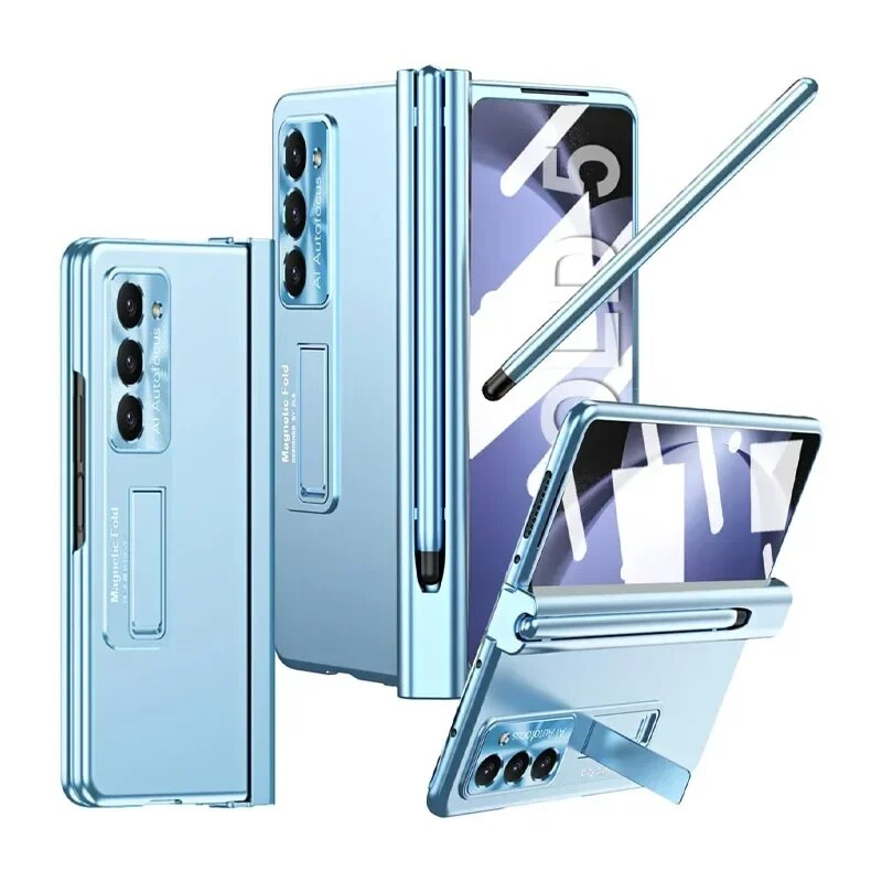 PC for Samsung Galaxy Z Fold 5 3 4 Case with S and Pen Holder Hinge Protection Built-in Screen Protector Stand_voghion.com